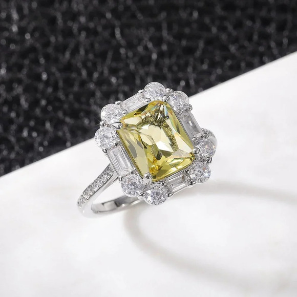 😍Radiant Yellow Zircon Sumptuous Silver Luxury Rings Women, K924 - Picture 4 of 8